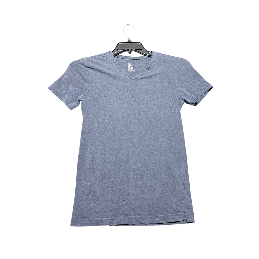 H&M V-Neck T-Shirt Women Small Blue Basic Fine Cotton Stretch
